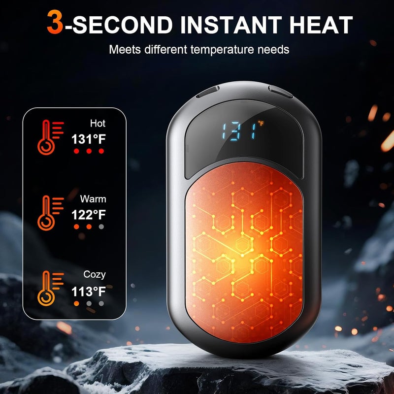 botkc Electric Hand Warmers Rechargeable 2 Pack with 3 Heating Mode,Portable Hand Heater,Smart Chips,USB Quick Charge, Winter Gifts for Christmas, Outdoor, Golf, Hunting, Camping - Image 3